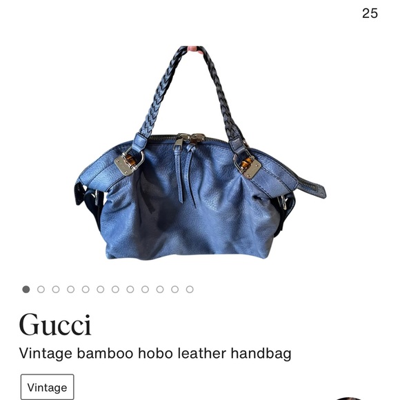 Gucci Large Bamboo Barbaston Royal Blue Spike Calfskin Leather - Picture 14 of 14